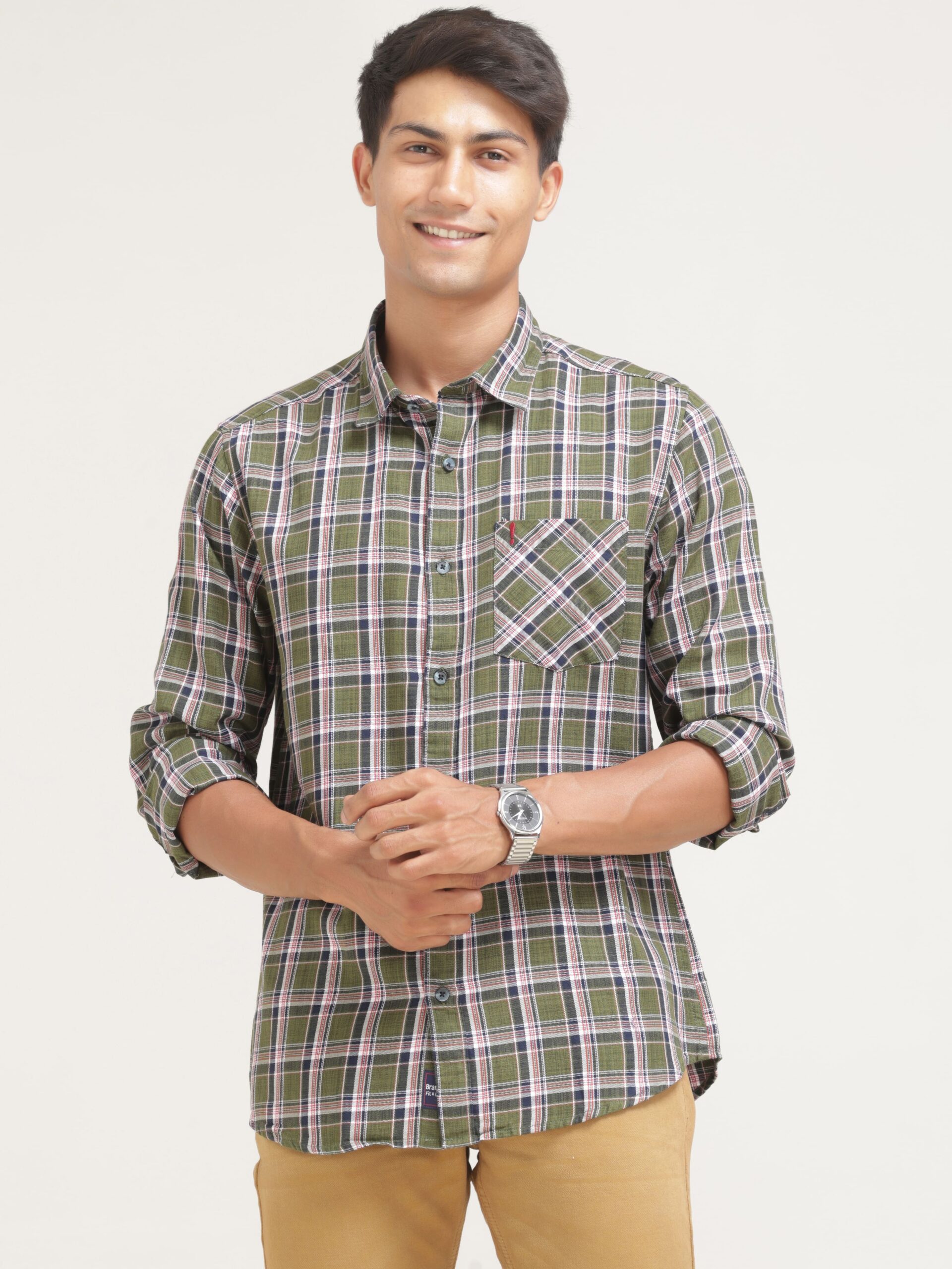 Full-Sleeve Green Shirt Regular Fit