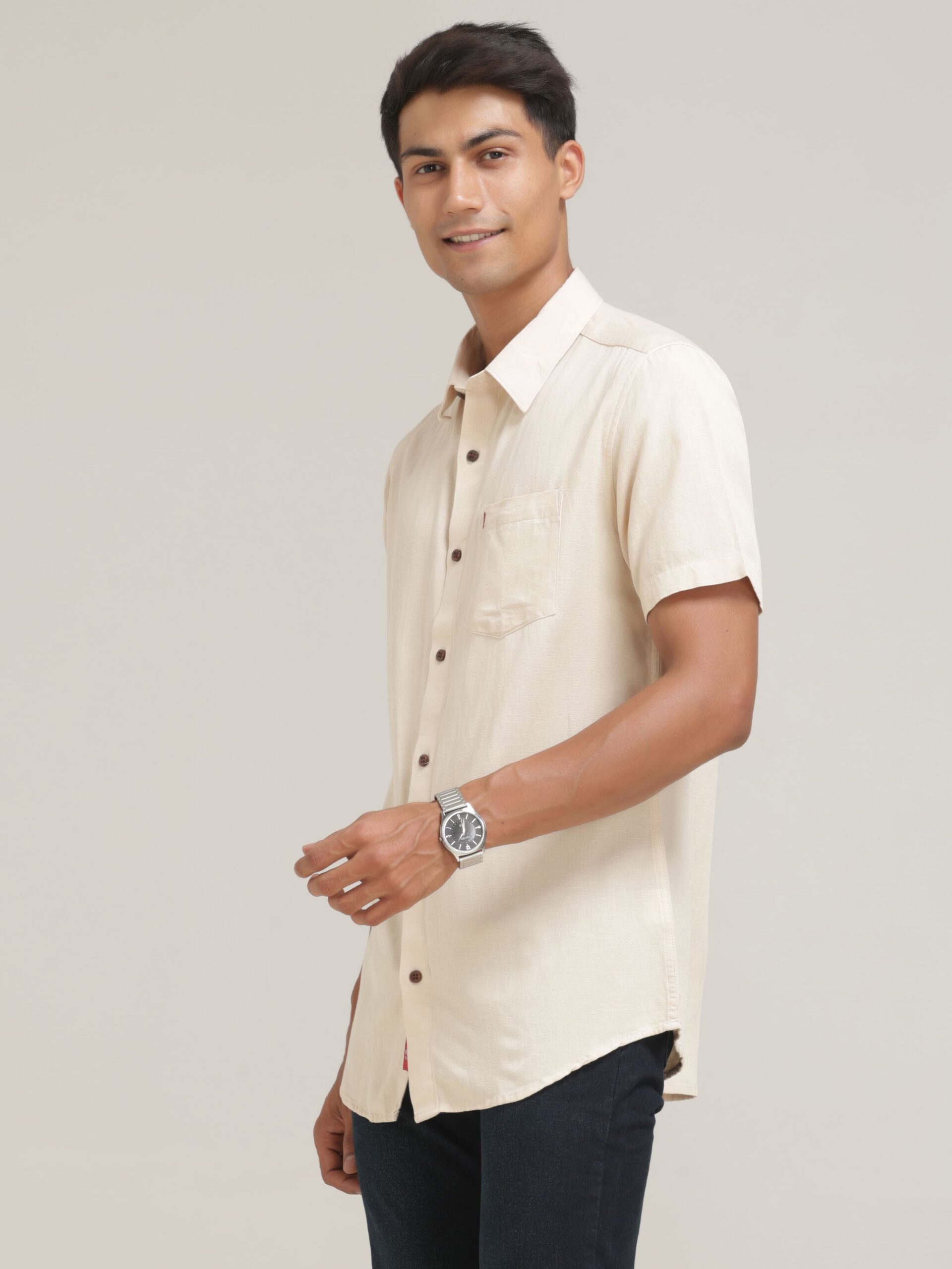 Half-Sleeve Off White Shirt Regular Fit